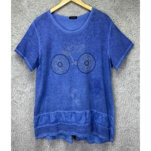 Froccella Bicycle Eyelet Top Women L/XL Rhinestone Lagenlook Short Slv Italy